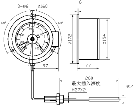 WTZ-288、WTQ-288 電接點壓力式溫度計